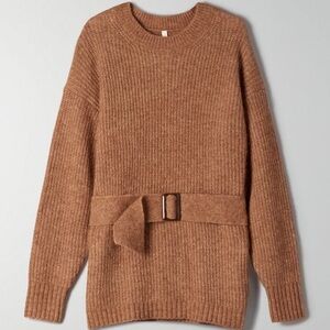 Aritzia The Group by Babaton Gaudi Belted Sweater in Heather Natural Tan